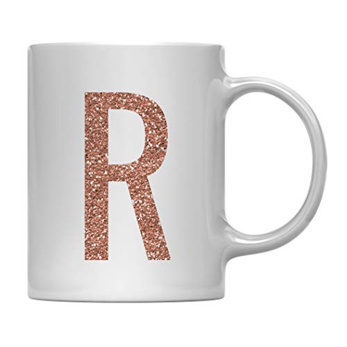 Andaz Press 11oz. Coffee Mug Gift, Rose Gold Faux Glitter, Monogram Letter R, 1-Pack, Friend Girlfriend Wife Teacher Graduation Colored Birthday Christmas Gift Ideas Decorations