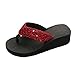 Hemlock Sequins Slipper Flip Flops, Women Bohemia Floral Beach Slippers Thongs Slippers Anti Slip Flip-Flops (US:8, Red)