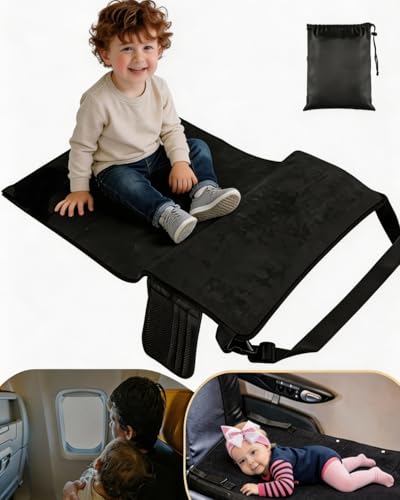 Image of Toddler Airplane Bed with Beige Hat, Portable Airplane Seat Extender Travel Bed for Kids, Soft Baby Plane Travel Essentials for Flying, Toddlers Long Flight Must Haves Footrest
