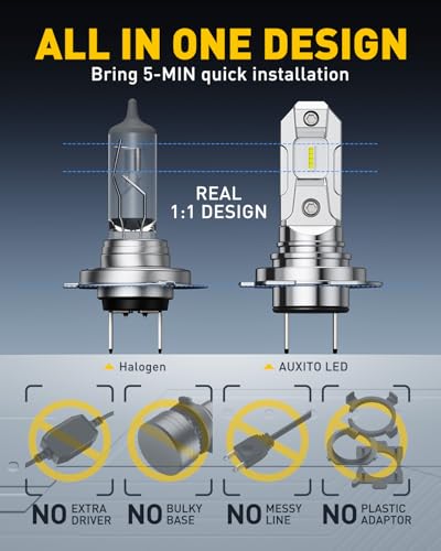 Image of AUXITO H7 Bulbs 98,000LM 1500% Brighter 6500K White, Plug and Play,2PCS