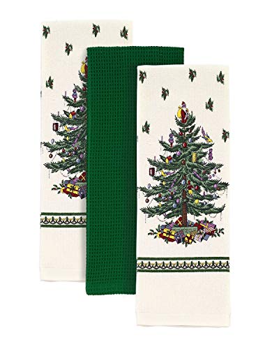 Spode Avanti Linens Christmas Tree Cotton Green 3pc Kitchen Towels