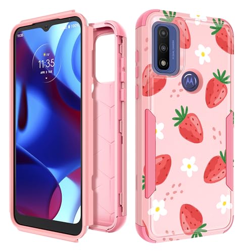 Plakill for Motorola Moto G Pure/G Power 2022 Case/G Play 2023 Case,Women Girls Cute Strawberry Style Heavy Duty Military Grade Protctive Shockproof G Pure/G Power 2022/G Play 2023 Hard Phone Cases