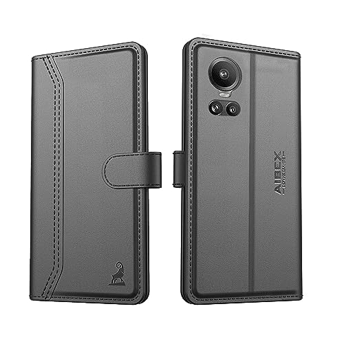 Image of AIBEX Compatible for Oppo Reno 10 Pro 5G / Oppo Reno 10 5G Flip Cover Leather Finish | Inside TPU with Card Pockets | Wallet Stand | Complete Protection Flip Case - Black