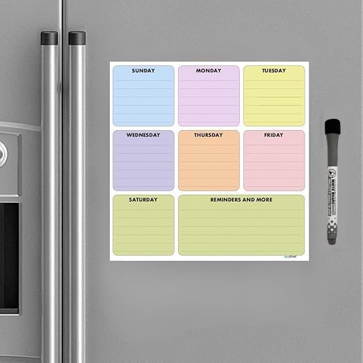 White Board/Weekly Planner for Fridge/Reusable Board for Fridge/Board for Wall with Marker - 12X12 Inches (Weekly Planner)