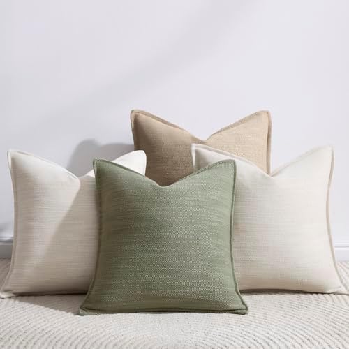 Meekio Set of 4 Neutral Pillow Covers 18x18, Linen Look Throw Pil...