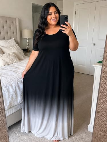 Image of PinkPatty Women's Plus Size Maxi Dresses Short Sleeve Sundress Summer T-Shirt Beach Long Dress with Pockets