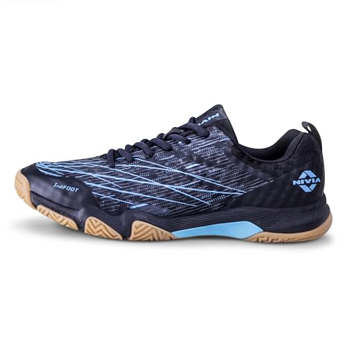 Image of Nivia Powerstrike 3.0 Badminton Shoes for Men | Ultimate Pickleball, Padel, and Court Footwear | Badminton Sports Shoes | Best Non Marking Shoes | (Black /Blue /Peach)