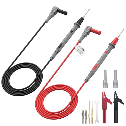 BINTA Cordons de Test Multimètre CAT III 1000V 20A, 1m Câbles avec Fiches Banane 4mm Isolées, Pointes Interchangeables 1/2/4mm (Plaquées Or), Pinces...
