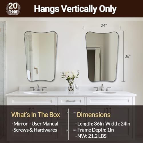 ANDY STAR Chrome Bathroom Mirror 24x36, Bathroom Mirror for Over Sink, Polished Chrome Wall Mirror with Unique Curved Design, Rust-Proof Stainless Steel 1’’ Frame by ANDY STAR - Used condition - Image 2