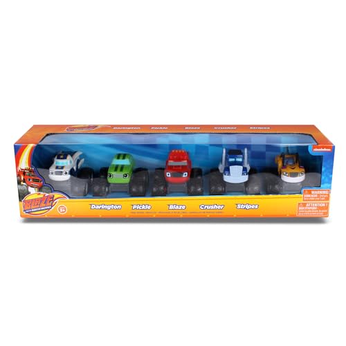 NKOK Blaze and The Monster Machines (Free-Wheel) 5PK (Blaze, Pickle, Crusher, Stripes & Darington); No Batteries Required; Grippy Tires; STEM; Officially Licensed