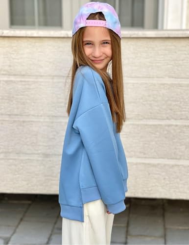 Arshiner Mädchen Sweatshirt Basic Ultrabequem Herbst Winter Rundhals Pullover Einfarbiges Freizeit Sport Mode Langarmshirts für Kinder 7-8 Jahre Blau