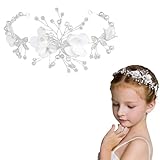 Teouuas Accessoires Cheveux Fille Communion, Blanches Perles Couronne de Fleurs, Mode Acce...