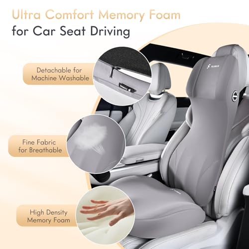 Image of FLORICH Car Seat Cushion and Lumbar Support Headrest Pillow Memory Foam Seat Cushion Ergonomic 2-in-1 Car Neck Pillow & Back Support for Car Truck Seat Long Driving Sciatica Tailbone Pain Relief, Gray