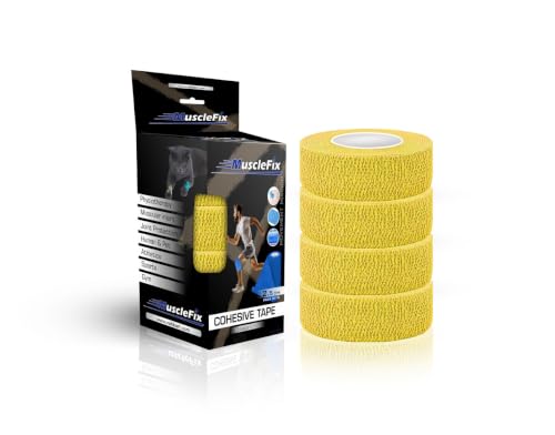 Image of Breathable Self Adhesive Wrap, Athletic, Non Woven Cohesive Bandage - for Sports, First Aid Medical, Wrist, Swelling (2.5 cm, 4.5 mtr) Pack of 4 (Yellow)