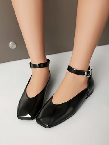vivianly Mary Jane Shoes for Women Ballet Flats Shoes Buckle Ankle Strap Square Toe Flat Leather Party Dating Flats3