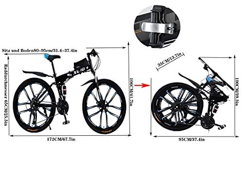 Mountainbike für Erwachsene faltende Fahrräder 26Zoll Klappfahrrad Doppelschockabsorption Fahrrad für Junge Mädchen,Scheibenbremse vorne und hinten - 27Gang-Schaltung für Radfahren im Freien/red – Bild 5