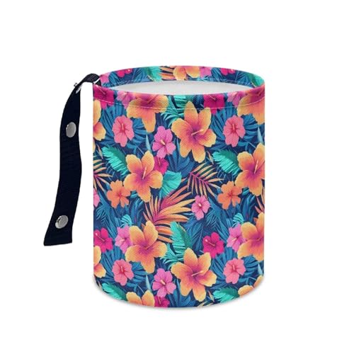 Image of Tropical Flower Trash Bag, Car Trash Can Cute, Portable, Collapsible for Back Seat, Floor, or Hanging Headrest Waste Basket - Car Garbage Accessory