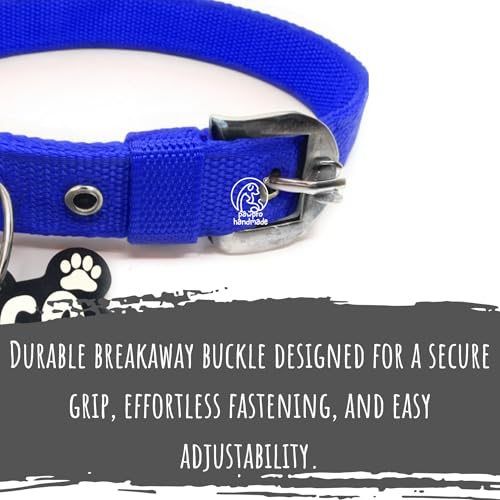 Image of PawPro Personalized Dog Collar with Name Tag, Soft Nylon Pet Collar with Custom Bone Shape ID Tag, Adjustable Dog Neck Belt with Stainless Steel Buckle for Small, Medium & Large Dogs (Blue, Small)