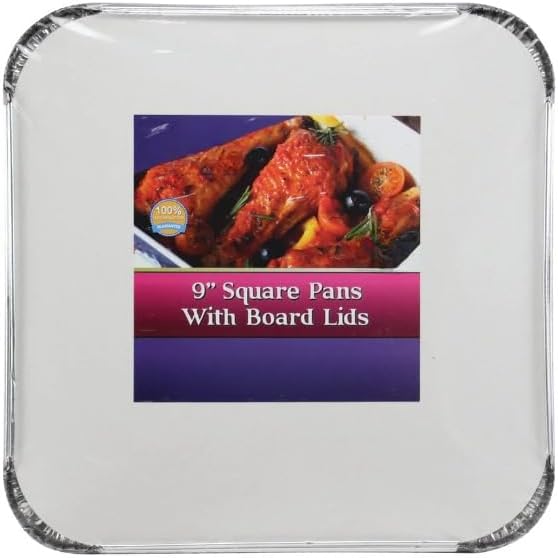 EcoQuality 9 Inch Aluminum Pan with Board Lid - Disposable Pan with Board Lid for Baking Cakes, Cooking Meals, Roasting Vegetables, Meal Prep, Catering Events (120)