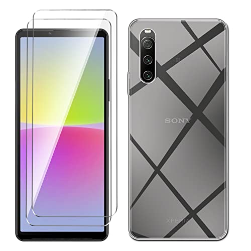 LYZXMY Funda para Sony Xperia 10 V 5G(6.1') Transparente Carcasa +2 Protectores de Pantalla de Vidrio Templado, Carcasa Suave de Silicona TPU, dureza 9H, Protector de Pantalla de Vidrio Templado