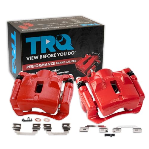 Image of TRQ Front Brake Caliper Set Painted Red Brackets Compatible with 2003-2008 Pontiac Vibe 2003-2008 Toyota Corolla Matrix
