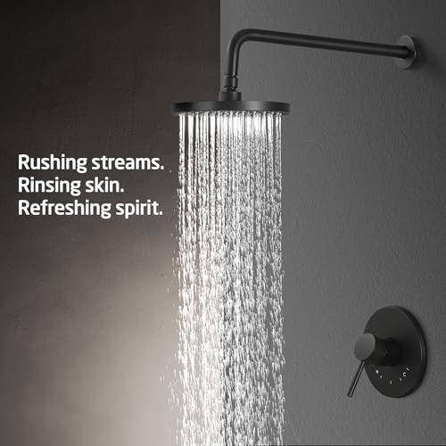 KES Shower Faucets Sets Complete, Rain Shower Head Shower Valve and Trim Kit Pressure Balance Wall Mount Shower System Matte Black, XB6202F18-BK miniatura 2