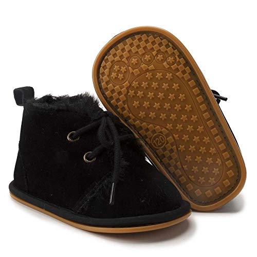 ISINSER Baby Booties Newborn Boy Girl Shoes Winter Warm Fur Lining Non-Slip Lace Up Prewalker Boots Nursling Snow Shoes Black
