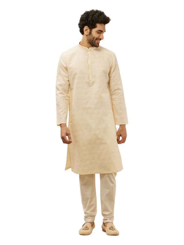 manyavar Men's Cotton Blend Checks Kurta Pajama Set (2pcs)-picture-32