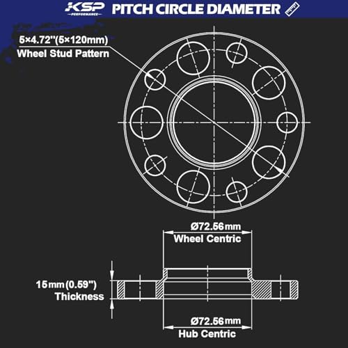 KSP 5X120mm Wheel Spacers for BMW, 2PCS 15mm Hubcentric Forged Spacer for BMW E36 E46 E90 E92 E60 318i 323i 325i 328i 330i 335i 525i 545i Thread Pitch M12x1.5 Hub Bore 72.56mm