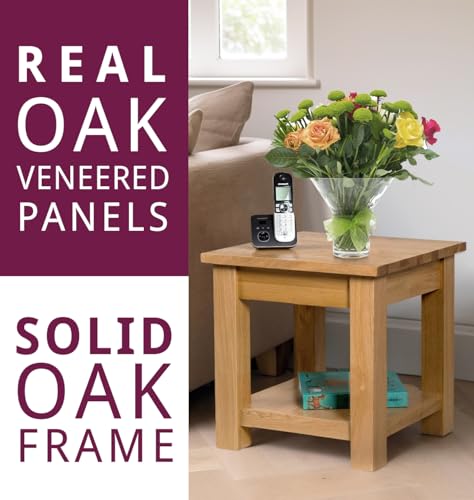 Hallowood Furniture Waverly Oak Lamp Table with Shelf, Solid Wooden Occasional, Small Oak Side Table for Living Room or Bedside, Plant Stand for Small Spaces