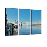 Cape Fear River, Wilmington, NC Print On Canvas Wall Artwork Modern Photography Home Decor Unique Pattern Stretched and Framed 3 Piece