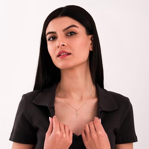 MIONZA 14K Gold Plated Cross Necklace for Women, Dainty Christian Religious Cross Pendant, Adjustable Chain, Gift for Her4