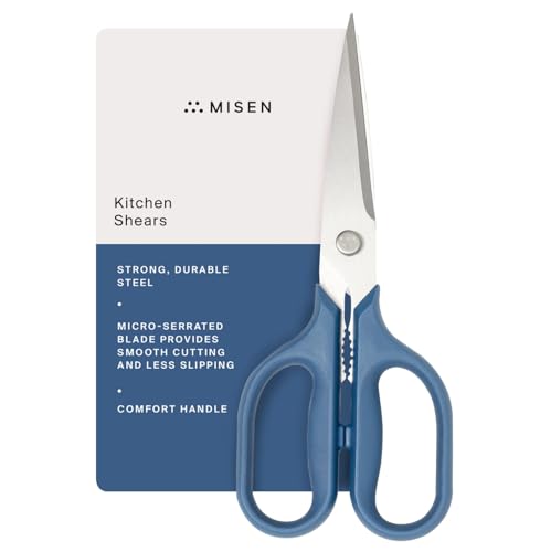 Image of Misen Heavy Duty Kitchen Shears - Stainless Steel, Versatile and Easy Clean Scissors for Meat, Herbs and Veggies - Ambidextrous Comfort Handle - Professional Grade - Blue