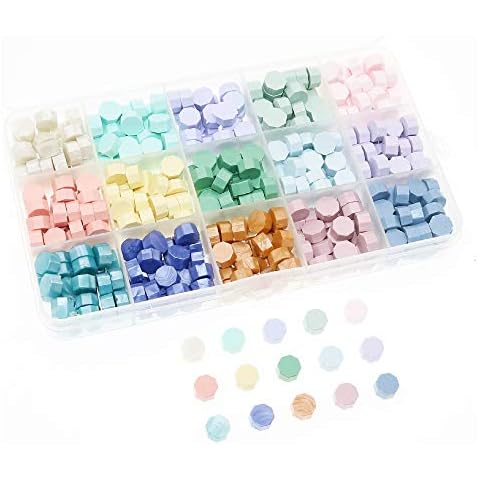 BITEYI Sealing Wax Beads,Octagon Sealing Wax Beads for Wax Stamp Sealing Letter and Vintage Wedding Invitation Decorative,15 Colors,375 pcs (Light Color) Cover