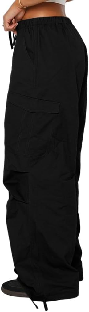 Women Cargo Pants Wide Leg Casual Baggy Parachute Pants Multi Pockets Y2K Straight Trousers