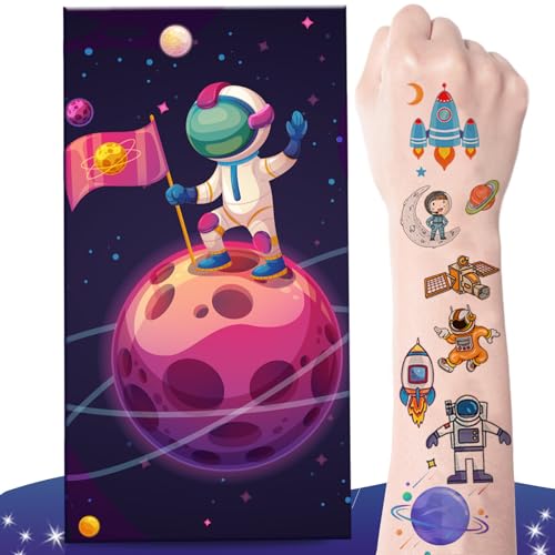 zycBernoi Tatuaje espacial para niños, 10 hojas, tatuaje temporal con caja de regalo de explosión, sorpresa para niños, tatuajes, regalos para invitados