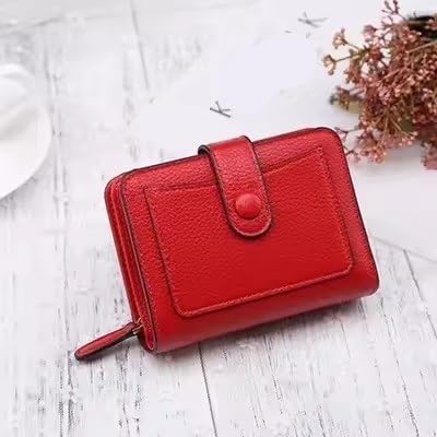 Women Wallets Luxury Small Mini Coin Purse Hasp Card Holder Lady Wallet Zipper Female Leather Buckle(WineRed)2