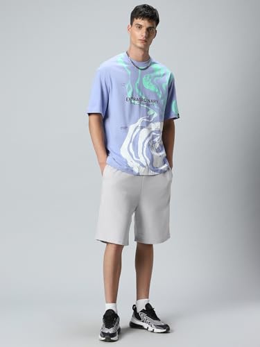 Image of Bewakoof Men's 100% Cotton Printed Oversized Fit Round Neck T-Shirt