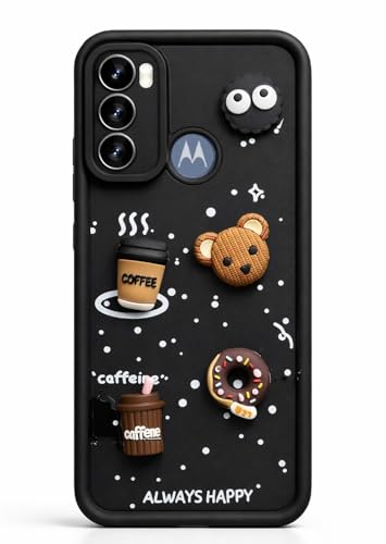 Image of Bintage Cute Fun Taddy| 3D Ball Bear| Donut| Coffee Rubber Case Camera Protection Back Cover Compatible for Motorola G40 Fusion - Black