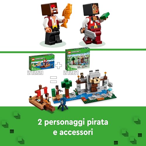 Minecraft The Pirate Ship Voyage - Boat Toy with 2 Pirates & 2 Animal Figures, plus Accessories incl. a Sword & Map - Gamer Gift for 8+ Year Old Boys and Girls 21259 - Lego - Immagine 6