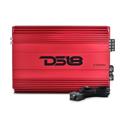 DS18 Hooligan H-KO340/RD KO 4-Channel Amplifier Full Range Class D 4 x 300 Watts RMS @ 4-Ohm, Competition-Level Performance, Made in Korea, Remote Level Control Included