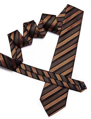 Image of Barry.Wang Man Stripe Ties Set Silk Woven Pocket Square Necktie Cufflinks Formal Party Business