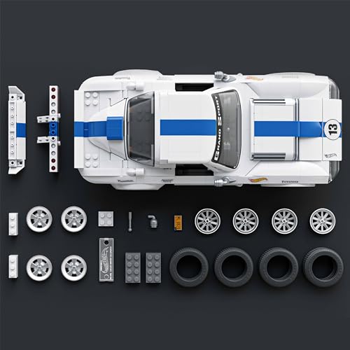 Image of Mattel Brick Shop Hot Wheels Elite Series Construction Kit, Corvette Grand Sport with 918 Pieces, Realistic Details and Individual Stickers, for Collectors and Children from 10 Years, JGR31
