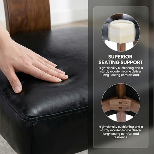 Image of HNY Century Modern Dining Chairs Set of 6, Farmhouse PU Leather Upholstered Accent Chair Curved Backrest Kitchen Chairs, with Hardwood Frame, Black 6PC