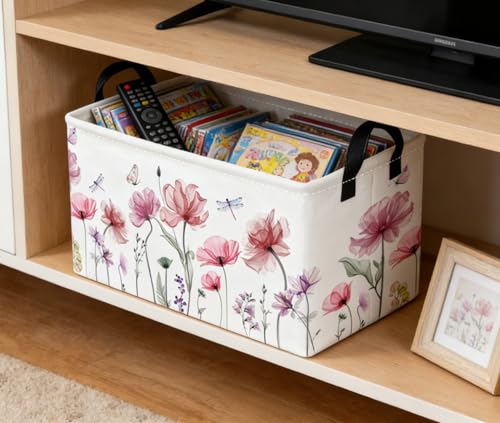 Image of Essme Rectangular Flower Basket,Girls Baskets Empty with Handles,Cute Baskets for Kids Room Decor,Boys and Girls, Gift Basket,(Flowers)