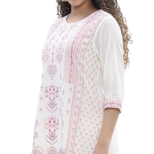 Image of Biba Women 100% Cotton 3 /4 Sleeve Round Neck Printed Kurta Set