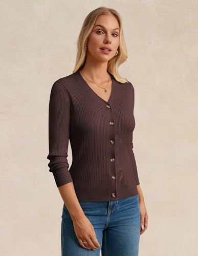 GRACE KARIN Women's Fall Knit Cardigan Trendy 2025, Long Sleeve Lightweight Button Up Sweater, Open Front Casual Jacket4