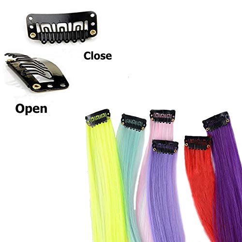 Hawkko 12PCS Straight Colored Clip in Hair Extensions Party Highlight Multiple Colors Hairpieces (12pcs-Sky Blue)