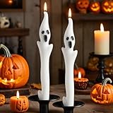 Halloween Ghost Candles Set, Cute Spooky White Taper Candles with Ghost Face for Halloween Decorations, Haunted House, Party Table Centerpiece, Gothic Home Decor, Trick or Treat Supplies (2PCS)