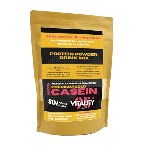 Vitality95 Caseinato Cálcico. 95% Proteina Pura. Alta en Triptófano. Liberación lenta para Crecimiento, Mantenimiento y Recuperación Muscular, Control del Peso y Regeneración Celular. (150g, Vainilla)